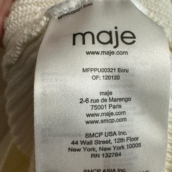 Maje Meteo Ribbed V Neck Sweater Tennis Preppy Cotton Off White Sz 3 Large - Picture 10 of 13